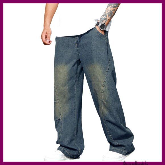 Men's Baggy Wide Leg Jeans Cotton Blend Streetwear Hip Hop Pants